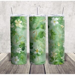 Hand Crafted Emerald Floral and clover Tumbler